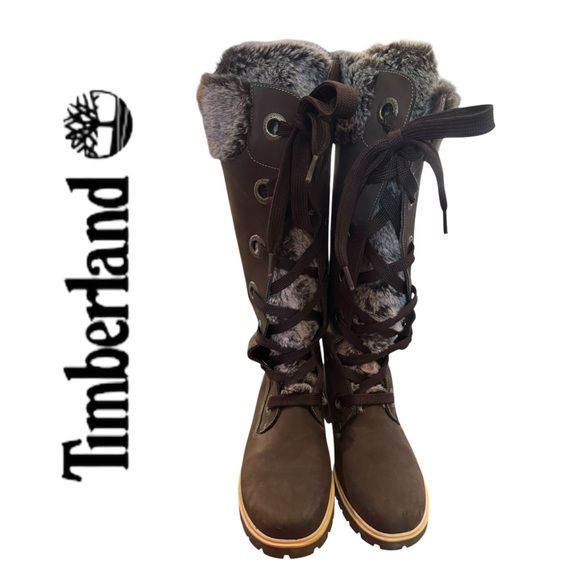 Timberland Women’s Mirney Dark Brown Suede Leather Fur-Lined Knee High Boots 10 - Picture 4 of 6